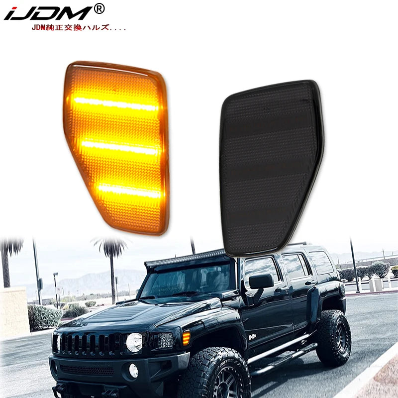 iJDM Car Amber Triple-Row LED Strip Front Fender Side Marker Lights Compatible With for Hummer H3 H3T Turn Signal Light 06-2010