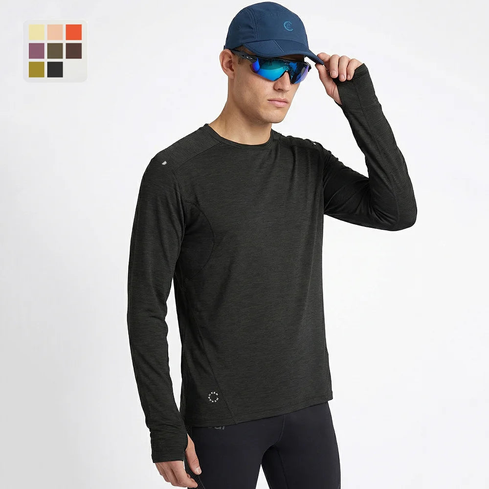 Men's Quick Dry Long Sleeve T-Shirt Sports Running Tee Summer Breathable Lightweight Fitness Gym Workout Top Activewear