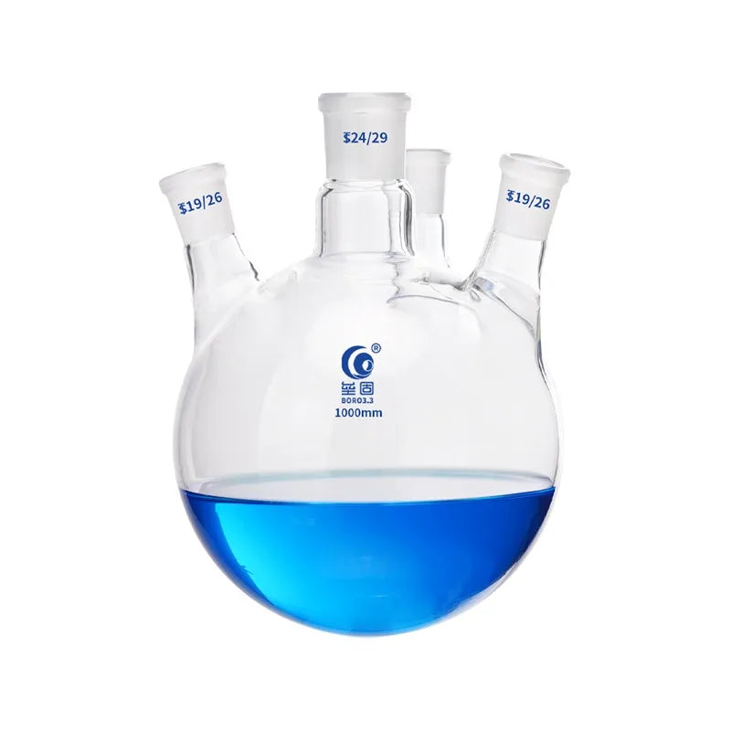 4 Neck Round Bottom Flask 100/150/250/500/1000/2000/5000ml Reaction Bottle Lab Glassware