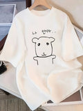 Summer Elegant Women'S Drop Shoulder Round Neck T-Shirt Short Sleeve Japanese and Korean Style Cartoon Puppy Aesthetic Clothes