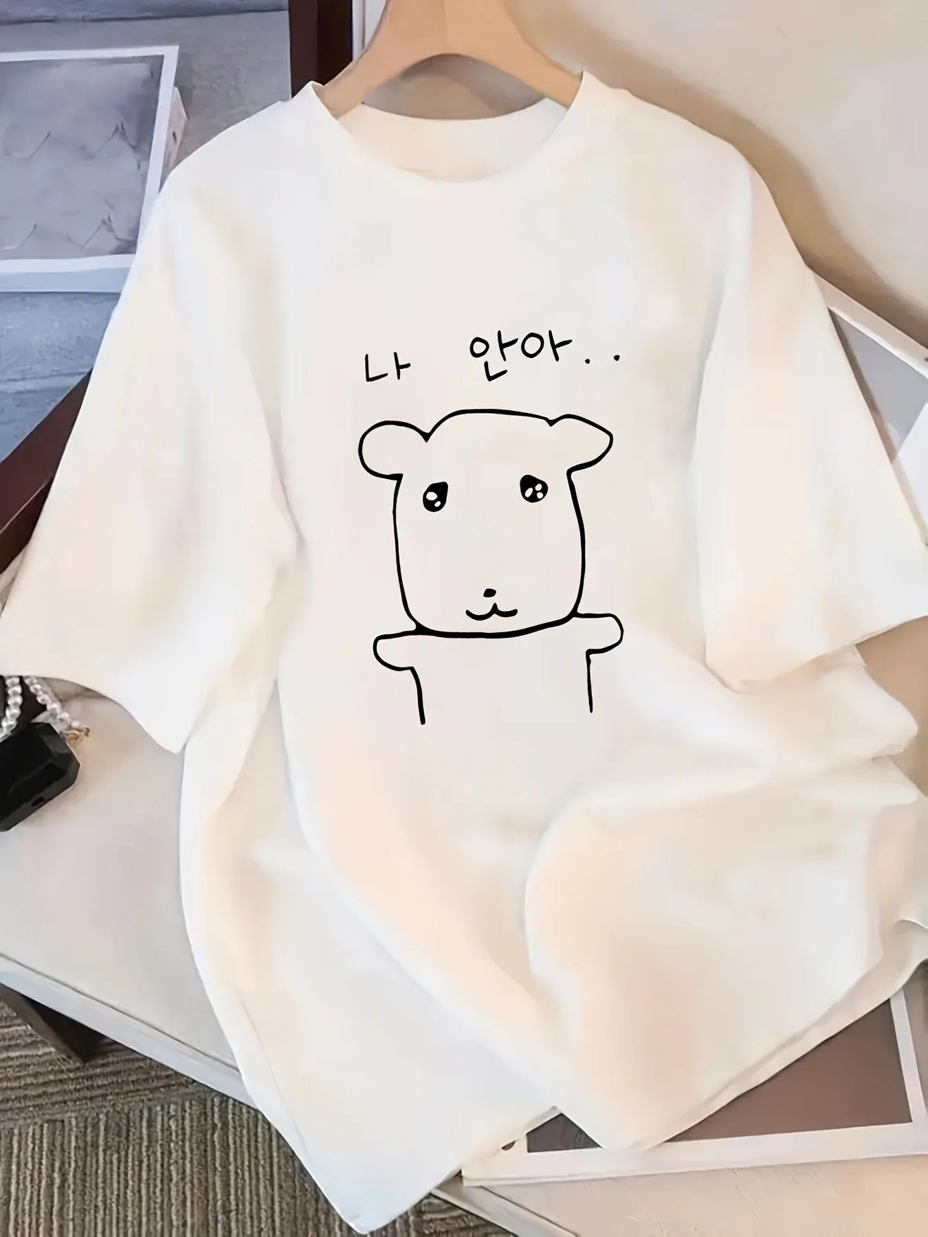 Summer Elegant Women'S Drop Shoulder Round Neck T-Shirt Short Sleeve Japanese and Korean Style Cartoon Puppy Aesthetic Clothes