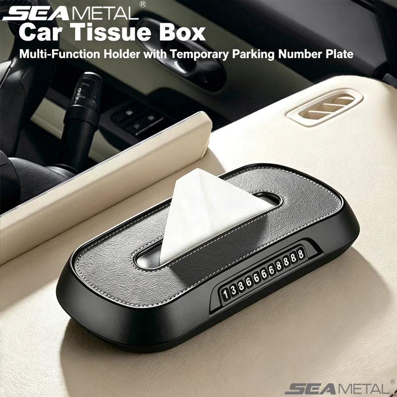 SEAMETAL Leather Car Tissue Box Phone Number Label Car Sun Visor Hanging Container Paper Towel Holder Paper Rack Storage Bag