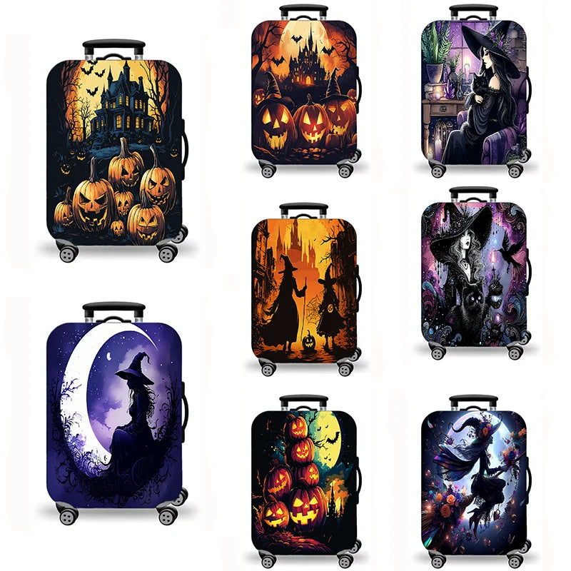 Luggage Cover, Halloween Pumpkin Witch Castle Print Stretch Suitcase Protector, Washable Anti-Scratch Travel Baggage Cover