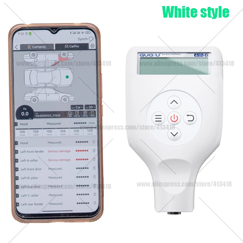GUOOU LCD Screen Auto Car Paint Film Thickness Gauge Paint Coating Thickness Tester 0-3000μm 0.1μm Fe NFe Probe Gauge