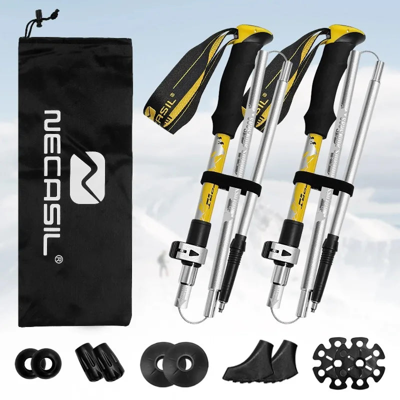 2PCS Aluminum Alloy Folding Trekking Poles Set - Lightweight Telescoping Walking Sticks for Hiking,Off-Road & Outdoor Adventures