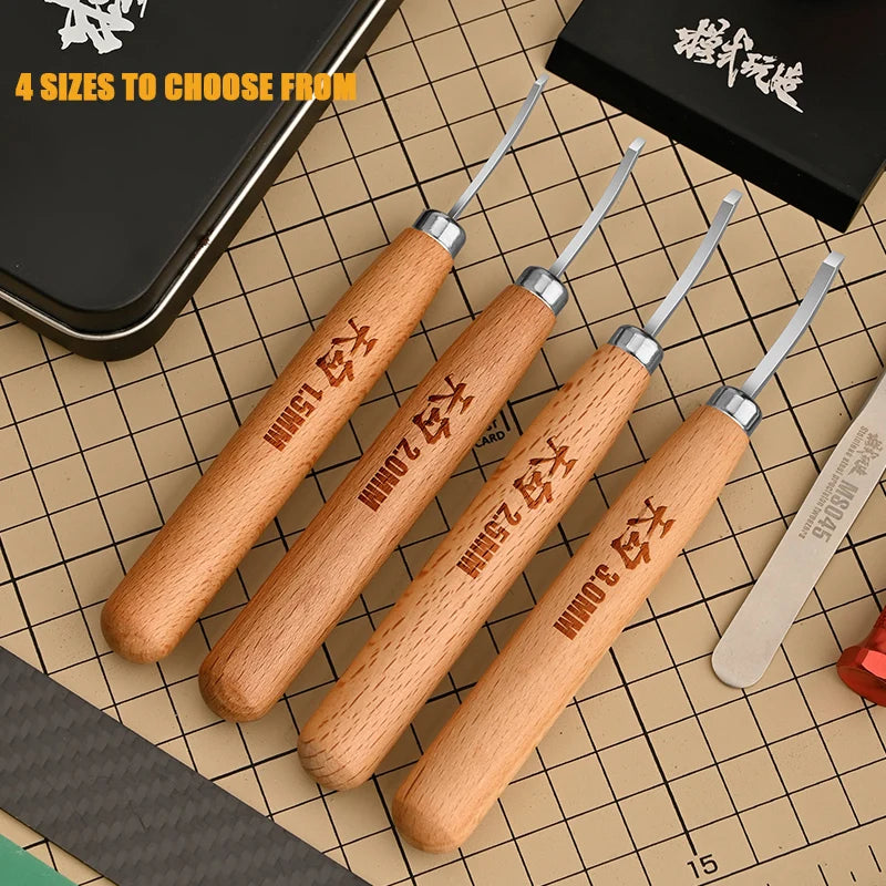 MOSHI MS-110 Curved Shovel Chisel Push-type Broach 1.5-3mm Wooden Handle Push Knife Cutter Hobby Model Making Cutting Tools