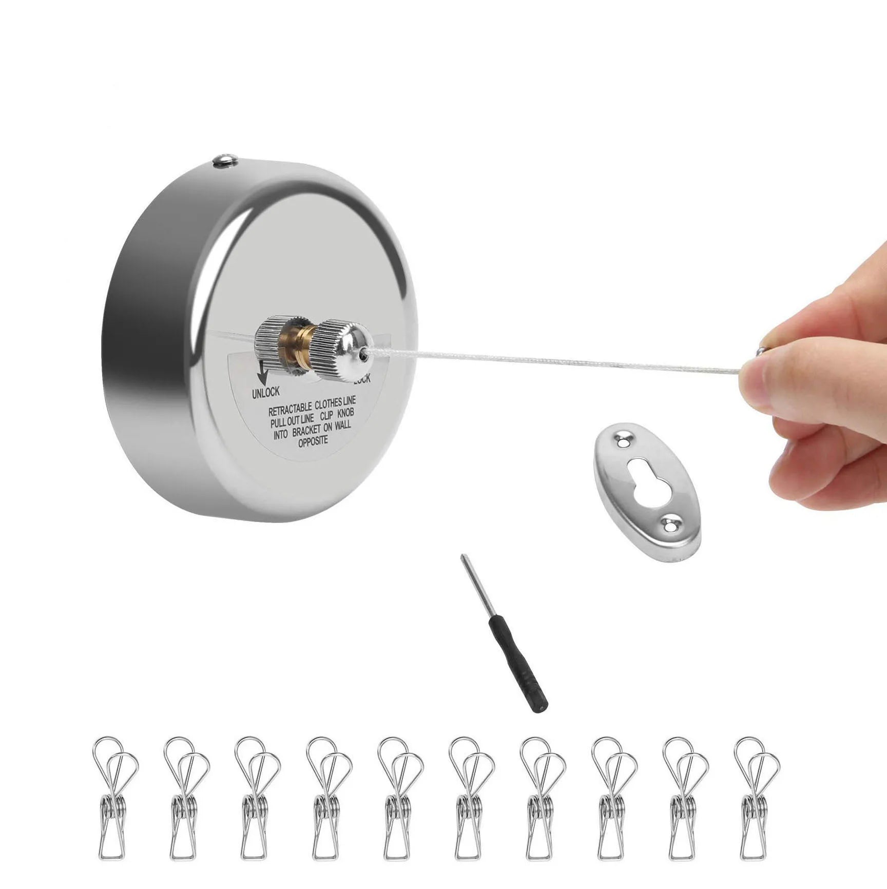 3.6 Stainless Steel Retractable Clothesline Set with 10 Stainless Steel Clothespins for Indoor and Outdoor Quilting
