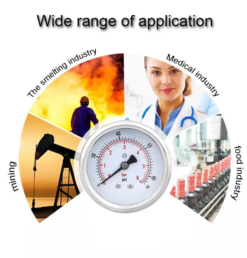 40mm 2.5% accuracy coffee stainless steel  pressure gauges back connection -1-0-400bar water gas air oil hrydrualic manemoter
