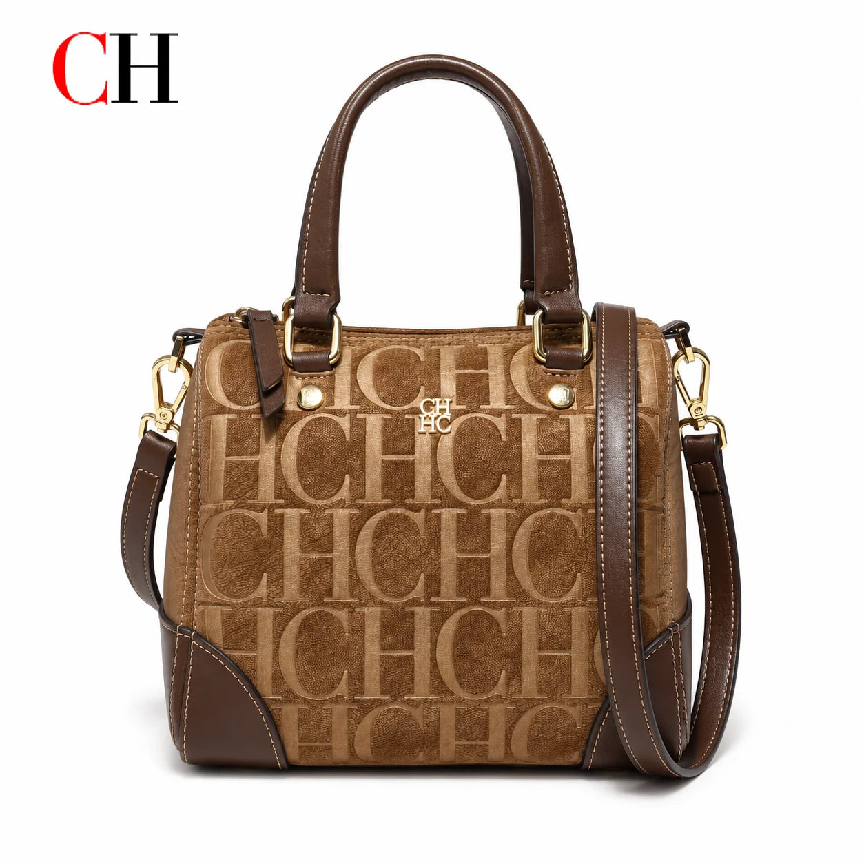 CH Women Top Handle Handbag Embossed Letter Pattern Shoulder Crossbody Bag Elegant Commuter Purse with Adjustable Strap