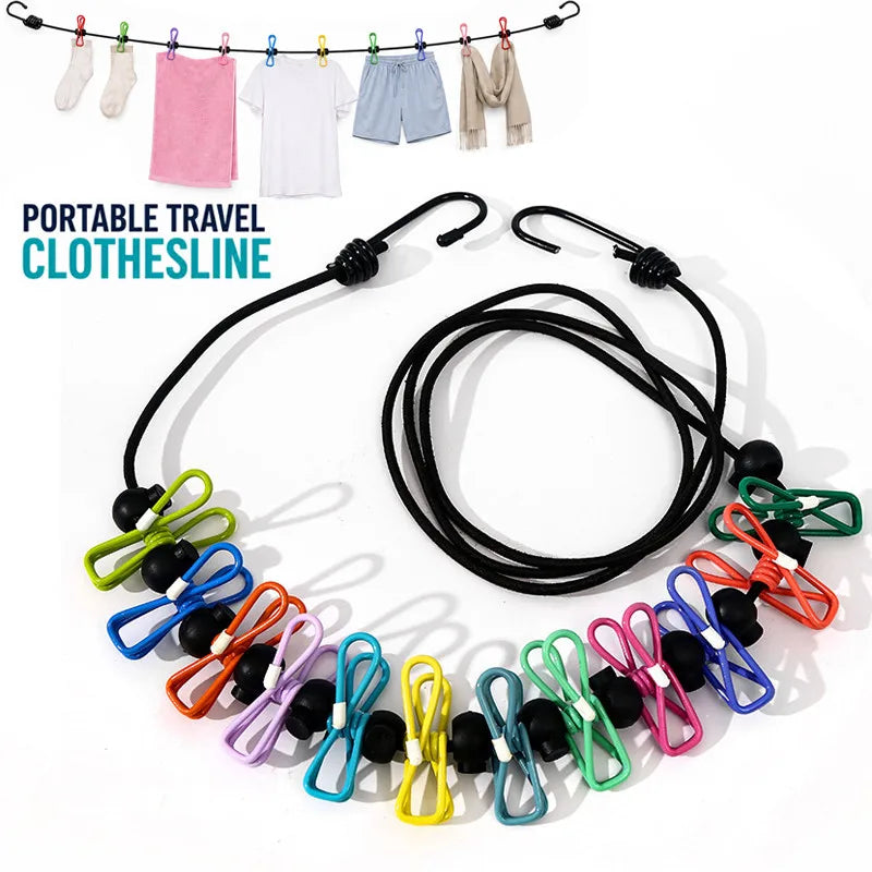 Portable Retractable Travel Clothesline 12 Clothes Clips for Indoor Laundry Drying line,Outdoor Camping Accessories