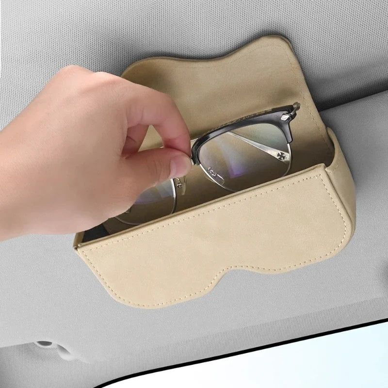 Suede Leather Car Eyeglass Case Automatic Closing Non-slip Auto Sun Visor Glasses Holder Magnetic Multi-functional Eyewear Clips