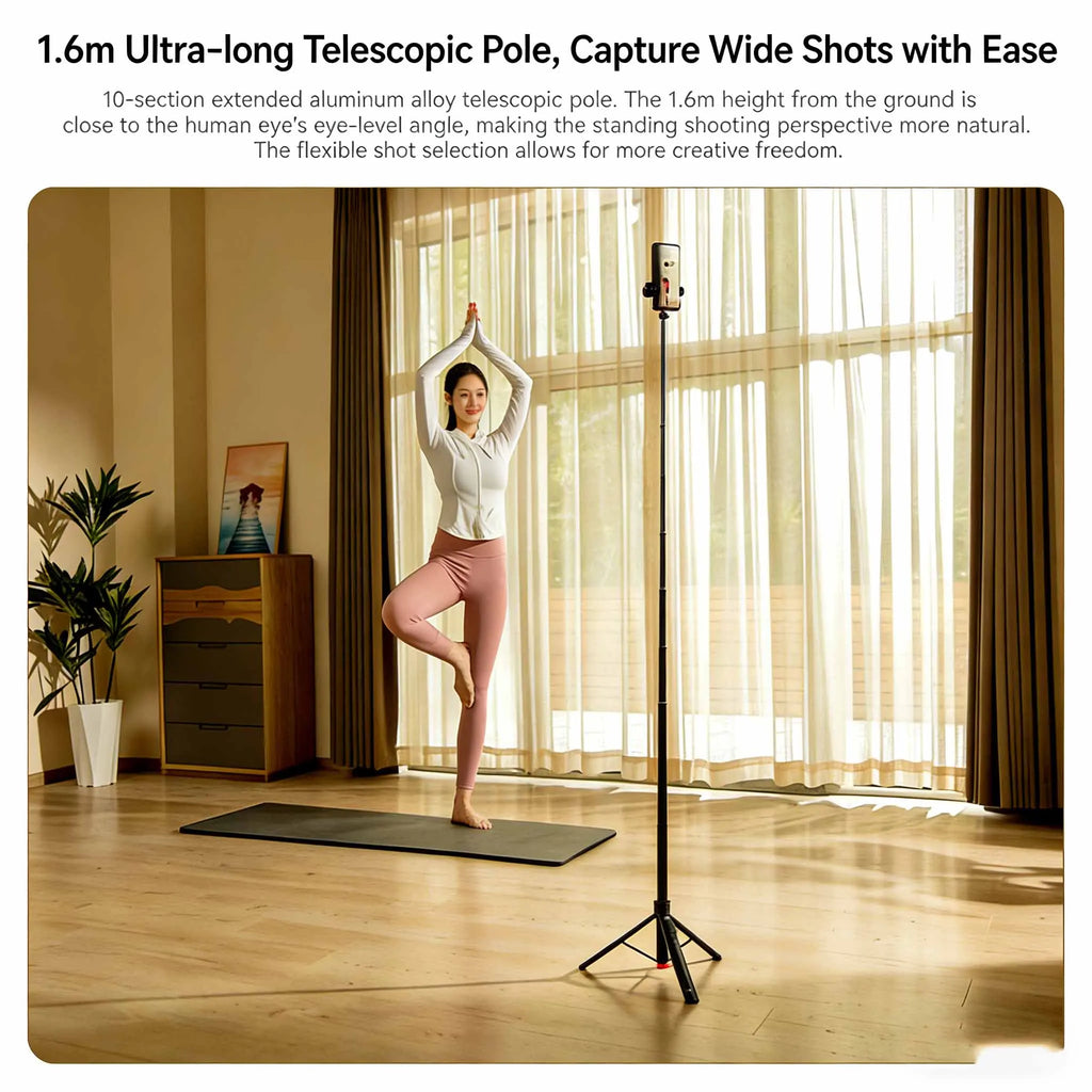 Xiaomi Zoom Floor Standing Selfie Stick Tripod 1.6m One Key Expand Stable Base Wireless Remote Shutter for Vlogging Selfies