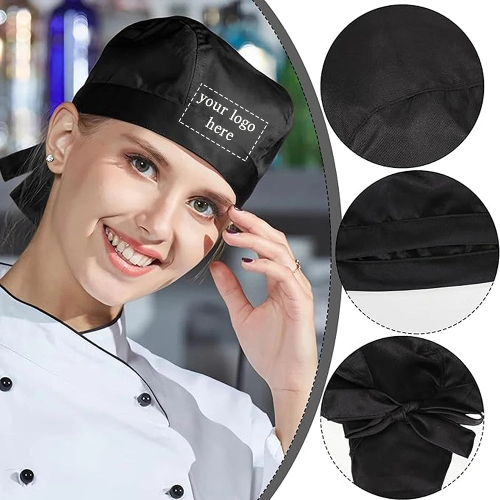 Personalized Chef Hat Custom Name Logo Kitchen Beanie Breathable Polyester Cooking Cap for Home Restaurant Bakery Chef Gifts