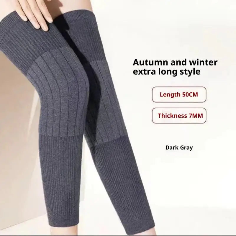 High-Grade Wool Cashmere Knee Pads & Leg Warmers, Pair in Grey/Black, Overall Knee Protection
