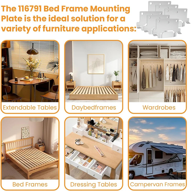 6PCS Campervan Bed Monunting Bracket RV Motorhome Bed Accessories 116791 For Ikea Malm Skorva Trysil Hemnes Malm Brimnes