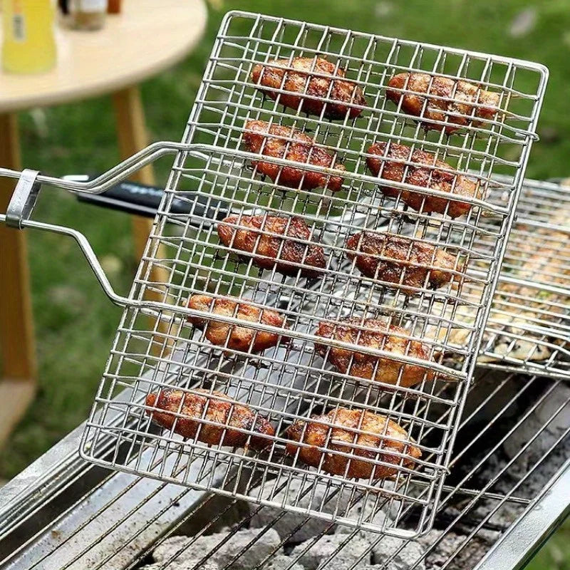 Large BBQ Grill Basket, Rectangular Metal Grid - for Fish,Chicken Wings,Steak,Shrimp,Veg - Outdoor Camping Backyard BBQ