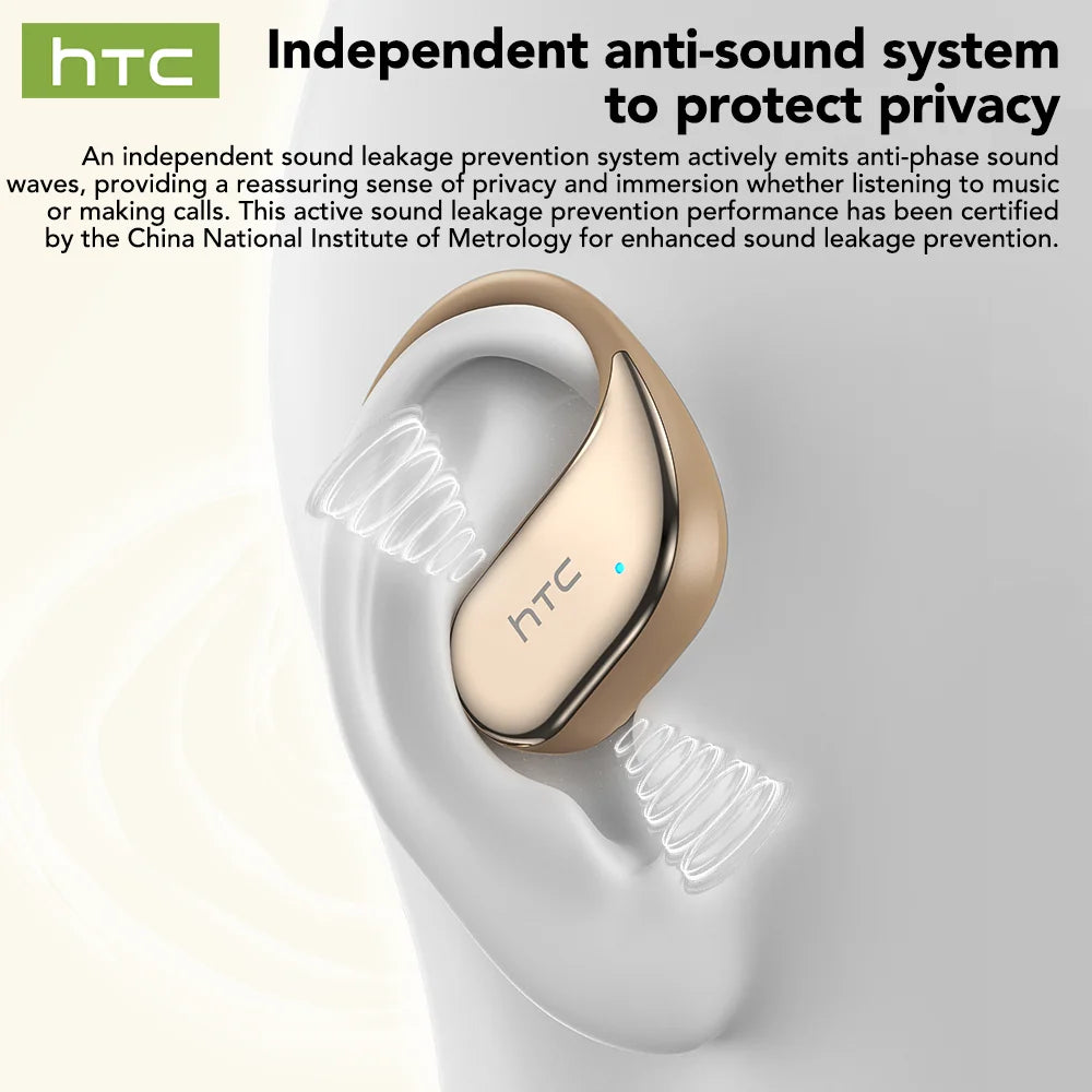Bluetooth Game Earphones HTC NE39 AI Real Time Translation Open Ear, Surround Sound Stereo Comfortable for Gym Running Travel