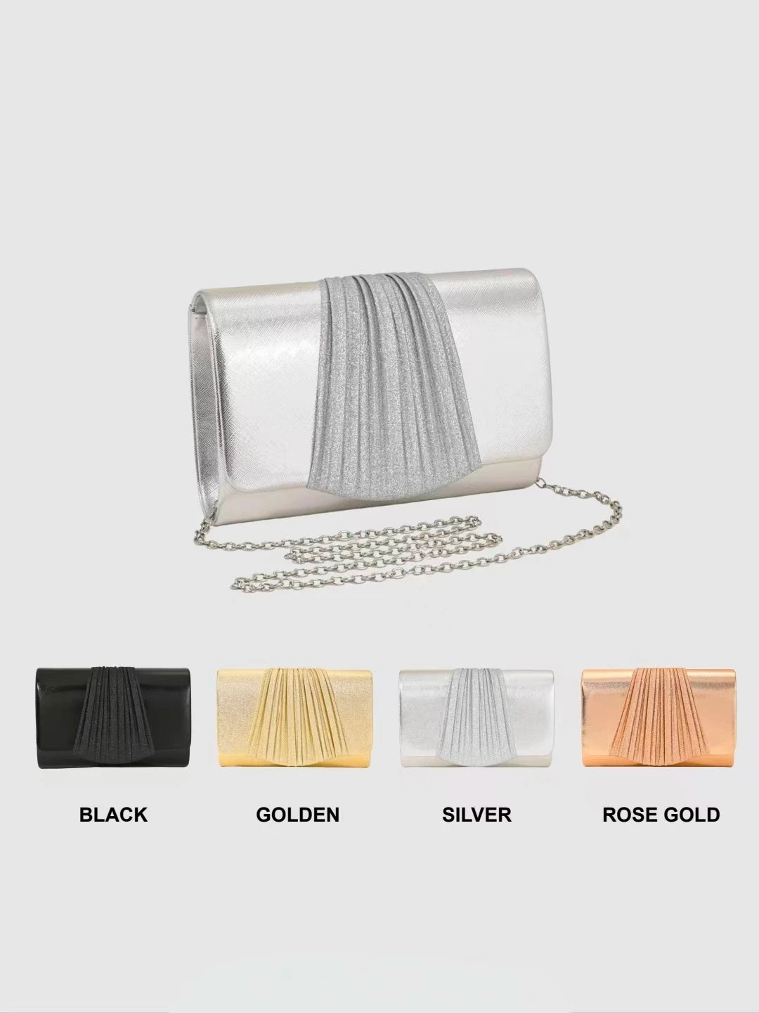 Women's Evening Clutch Bag, Ruffled Handbag, Sparkling Grip Bag, Fashionable Party Purse, Perfect for Weddings, Graduations
