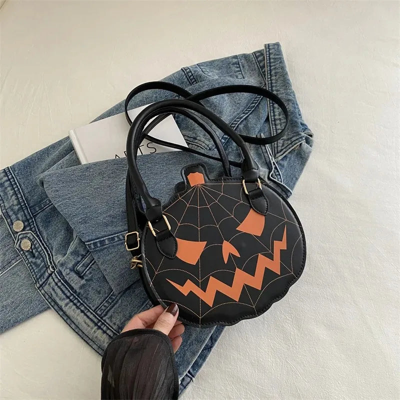 Halloween Single-Shoulder Bag, New Color-Blocking Hand-Held Women's Bag, Simple PU Material Single-Shoulder Pumpkin Bag