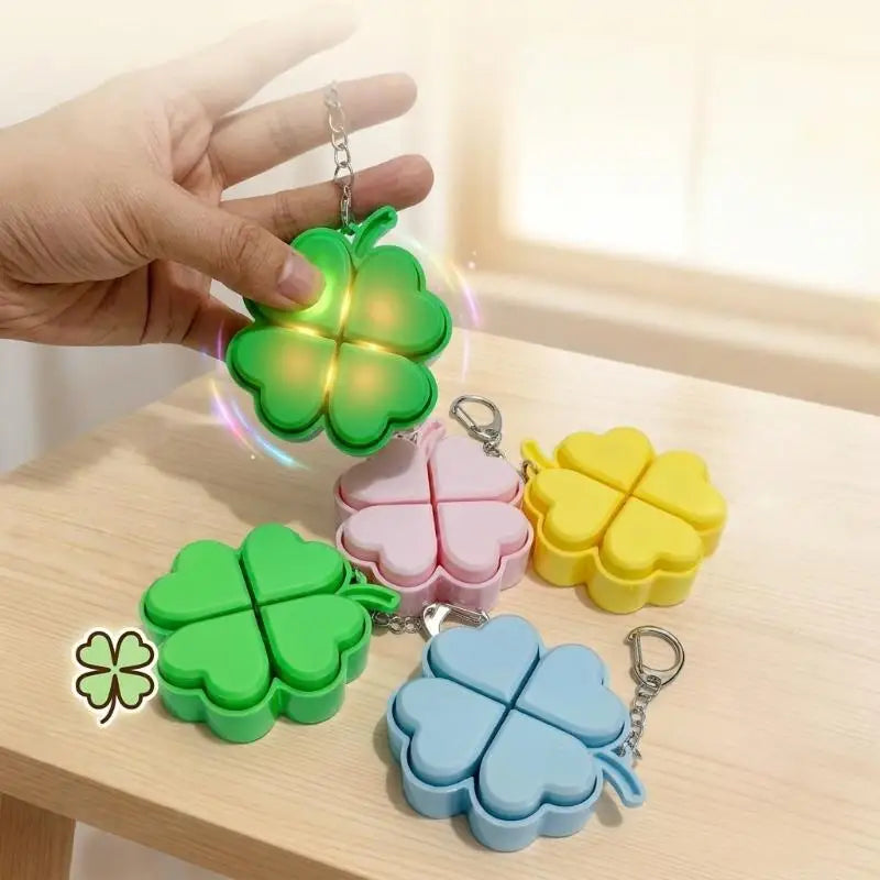 Lucky Four-Leaf Clover LED Light Up Keychain Clickable Buttons Stress Relief Toy Backpack Pendant Party Gift For Kids Adults