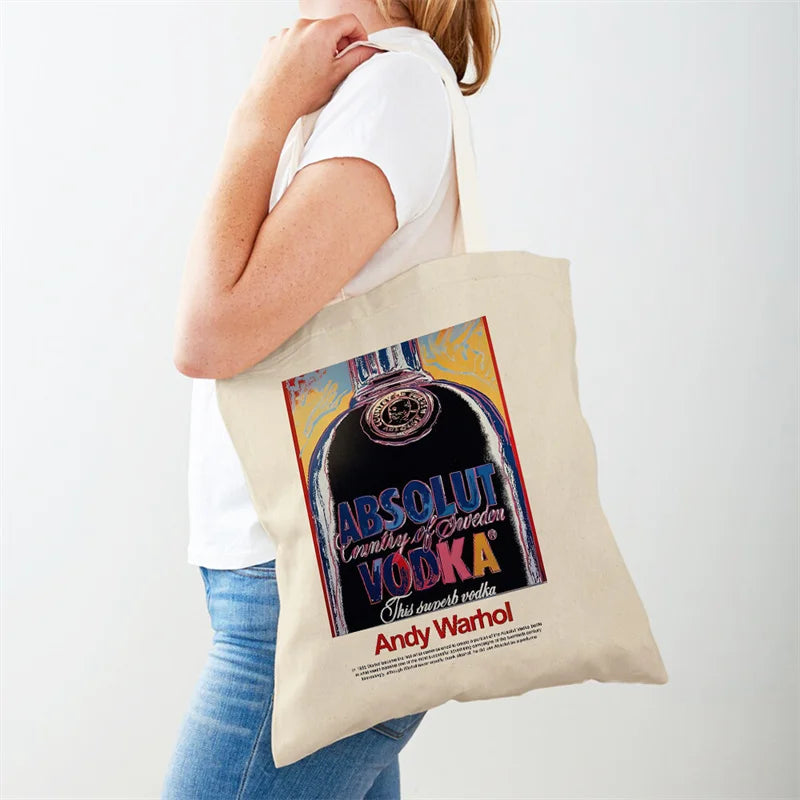 Vintage Art Andy Warhol Women's Shoulder Bag Eco Shopping Bag Casual Women Canvas Tote Flower Abstract Printing Handbag Gift