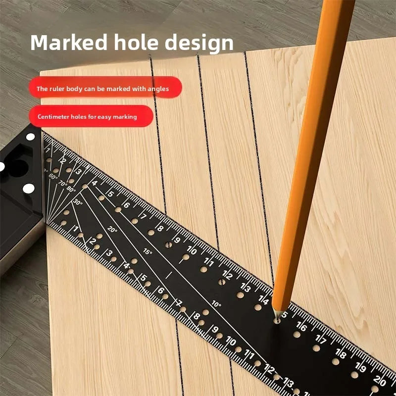 Industrial Grade Multi-Hole Right Angle Ruler 90° High Precision Woodworking Positioning Scribing Angle Square Multi-functional