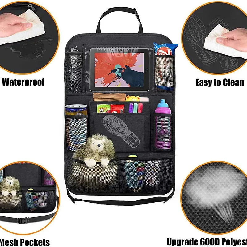 Multi-functional Car Seat Back Pocket Storage Bag with Tablet Holder Travel Protector Car Seat Organizer for Kids Travel