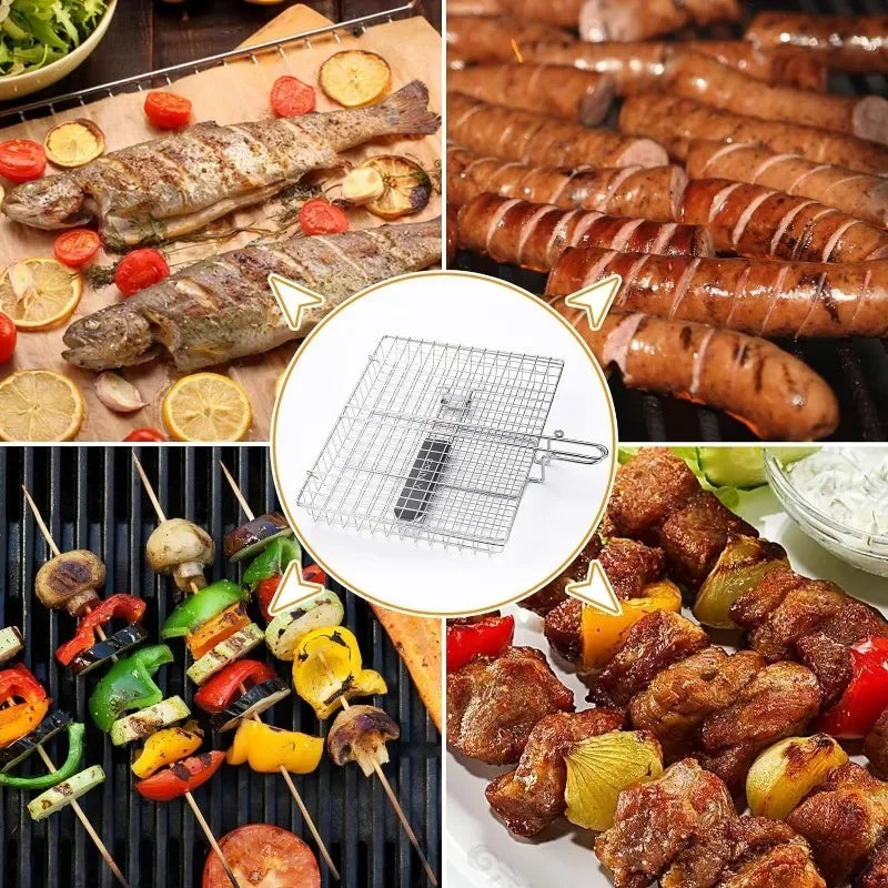 Portable Metal iron Folding Grill Basket BBQ Grill Basket With Handle for Fish Vegetables Shrimp Cook Accessories Outdoor