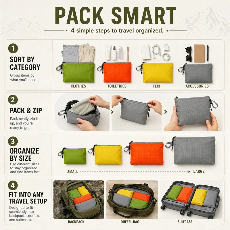 Ultralight Waterproof Travel Storage Bag Silicone Coated Nylon Organizer Pouch Clip On Camping Hiking Backpack Gear Packing Bag