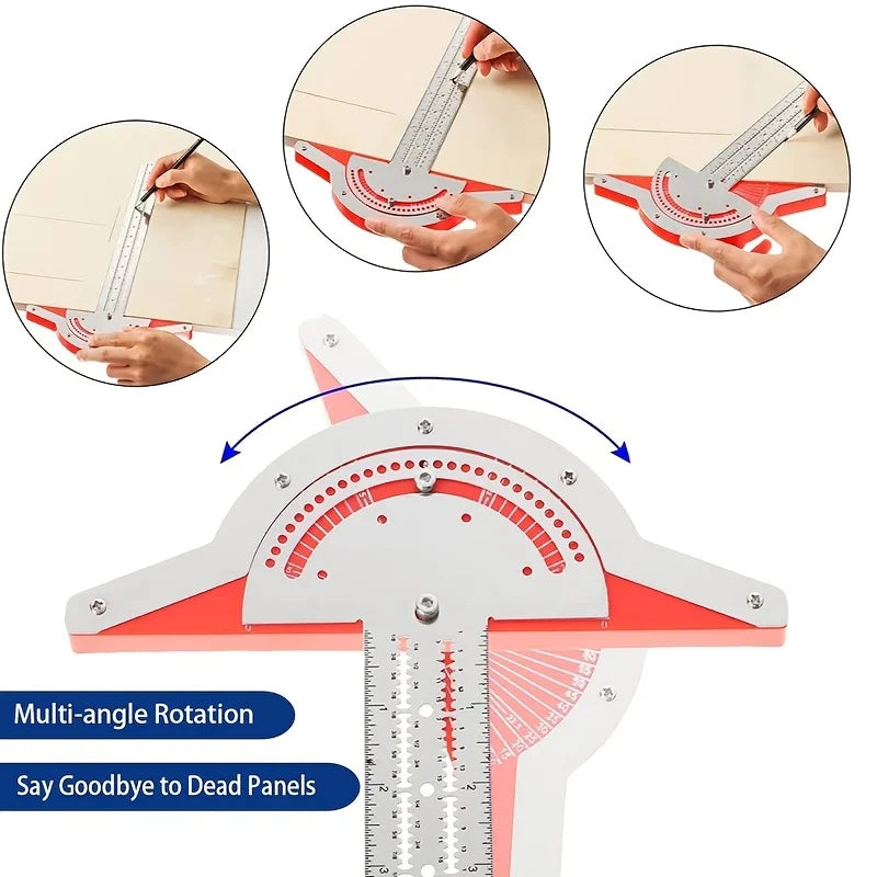 Precision Woodworking Edge Ruler Adjustable Angle Straight Marking Metal Pocket T-Square with Protractor Metric Measuring Tool