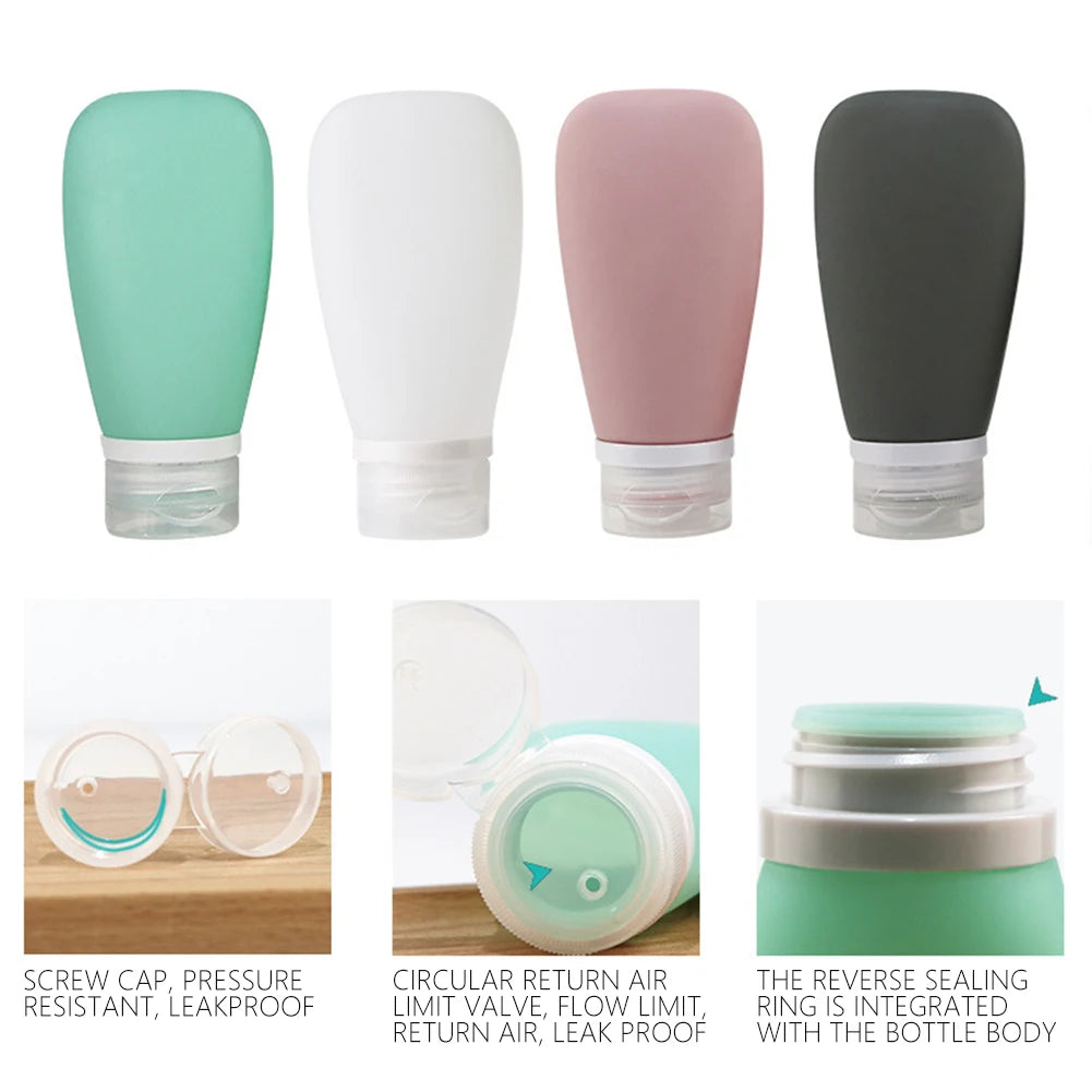 30ml/60ml/90ml Silicone Travel Bottles Sub-packaging Storage Bottles Leakproof Refillable Bottle for Shampoo Skin Care Products