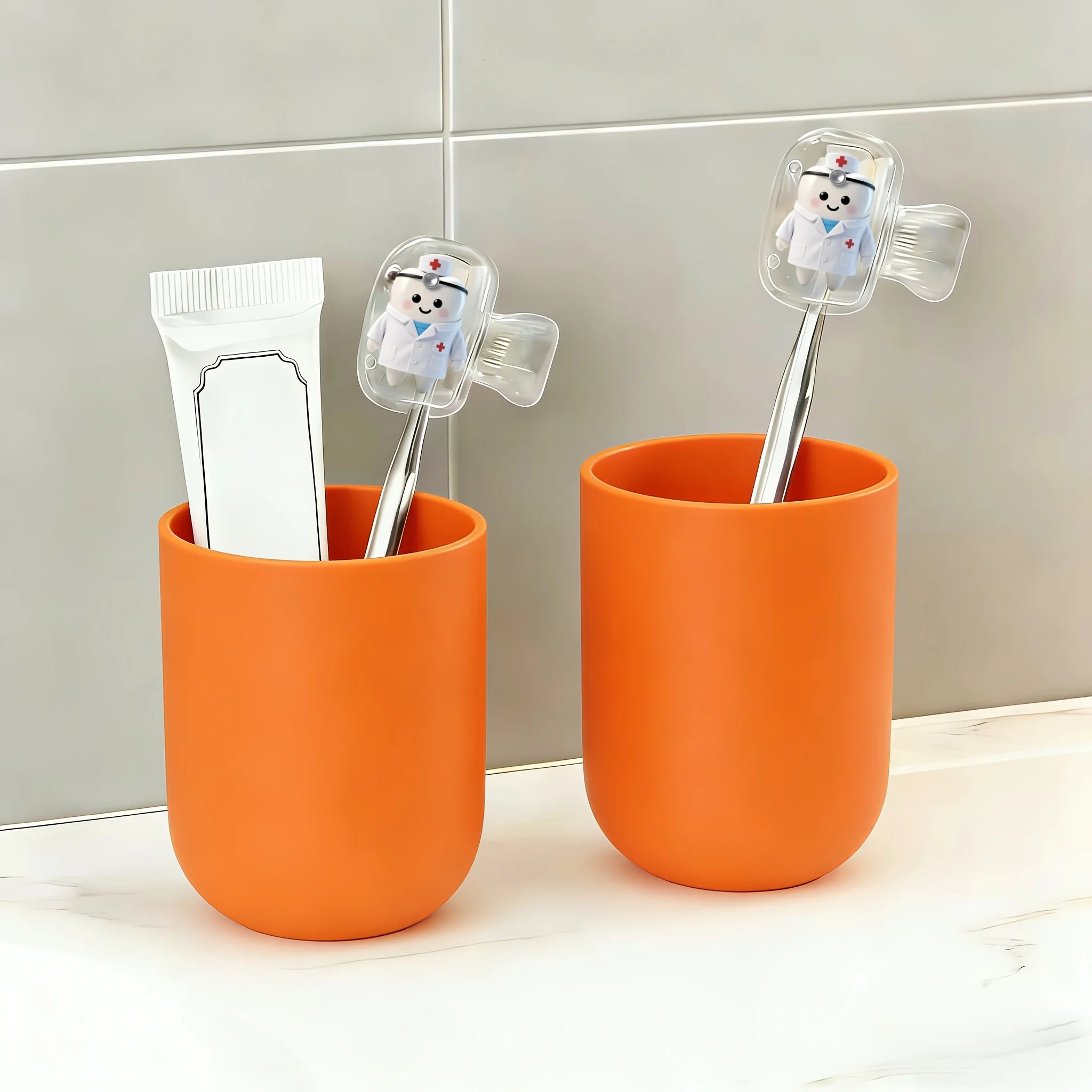 2pcs Cute Dentist-Themed Portable Toothbrush Head Covers Storage Boxes Toothbrush Protective Caps Party Holiday Gift For Friends