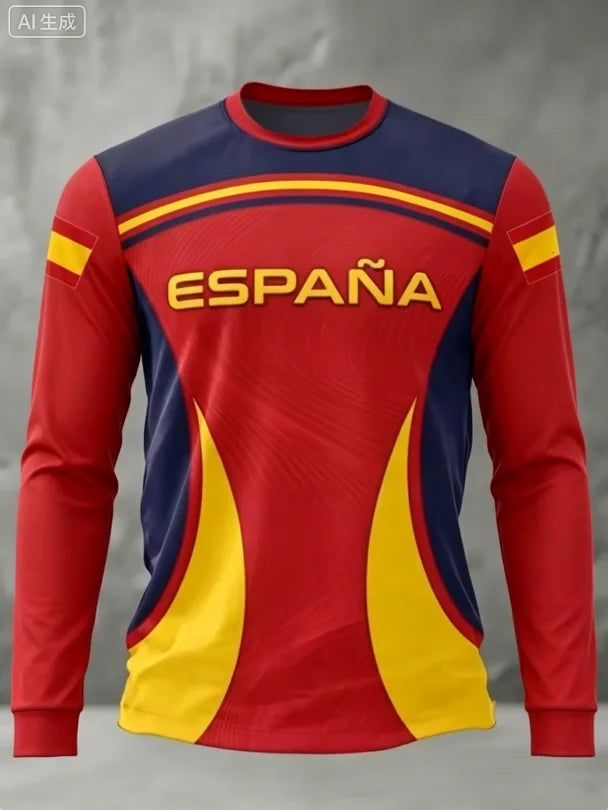 Spanish round neck long sleeved T-shirt quick drying versatile fashion print competition training daily outfit