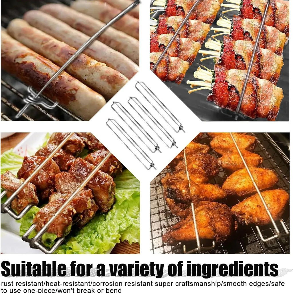 Stainless Steel Wing Rails Grilling Skewer Bbq Reusable Barbecue Tools Chicken Wings And Kabobs Perfect Outdoor Grilling Camping