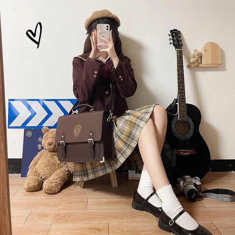 Jingchuan University jk uniform bag college wind one shoulder crossbody portable student women's bag badge retro double shoulder