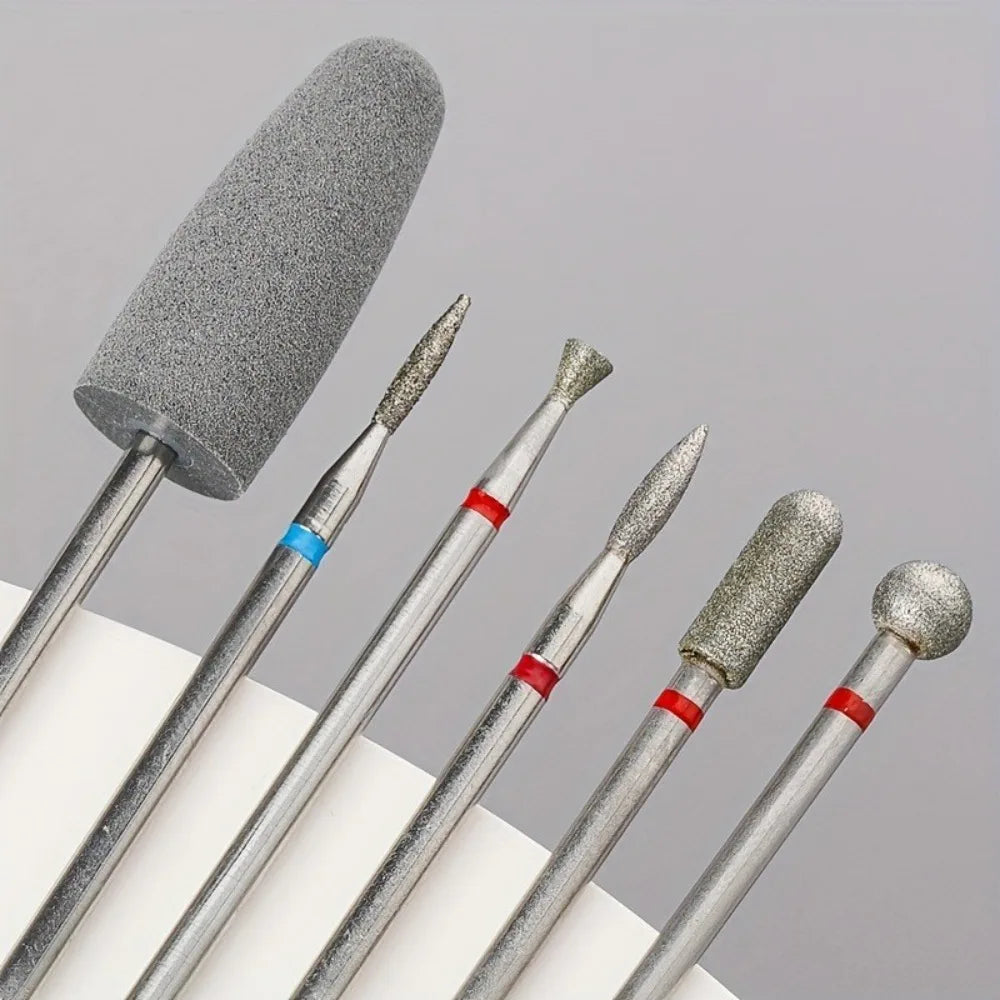 6Pcs Nail Drill Bits Set 3/32" Diamond & Silicone Nail File Bit Nail Grinding Head for Acrylic Gel Nail Removal Cuticle Cleaning