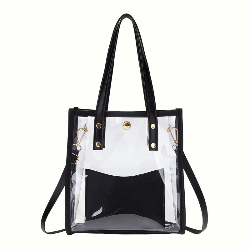 Women Mini Clear PVC Tote Bag Summer Transparent Jelly Handbag With Detachable Crossbody Strap