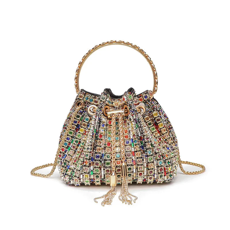 Evening Banquet Bag Luxury Designer Purses and Handbags Bag for Women Bucket Clutch Purse Tassel Crystal Rhinestone Shoulder Bag