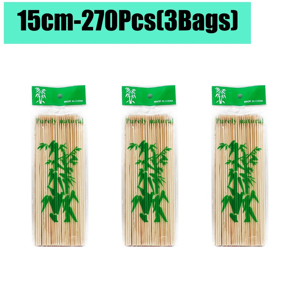 90-1350Pcs Disposable BBQ Bamboo Sticks 15/20/25/30cm for Grilling, Fruit, Kabob,BBQ, Barbecue, Kitchen, Camping, Outdoor