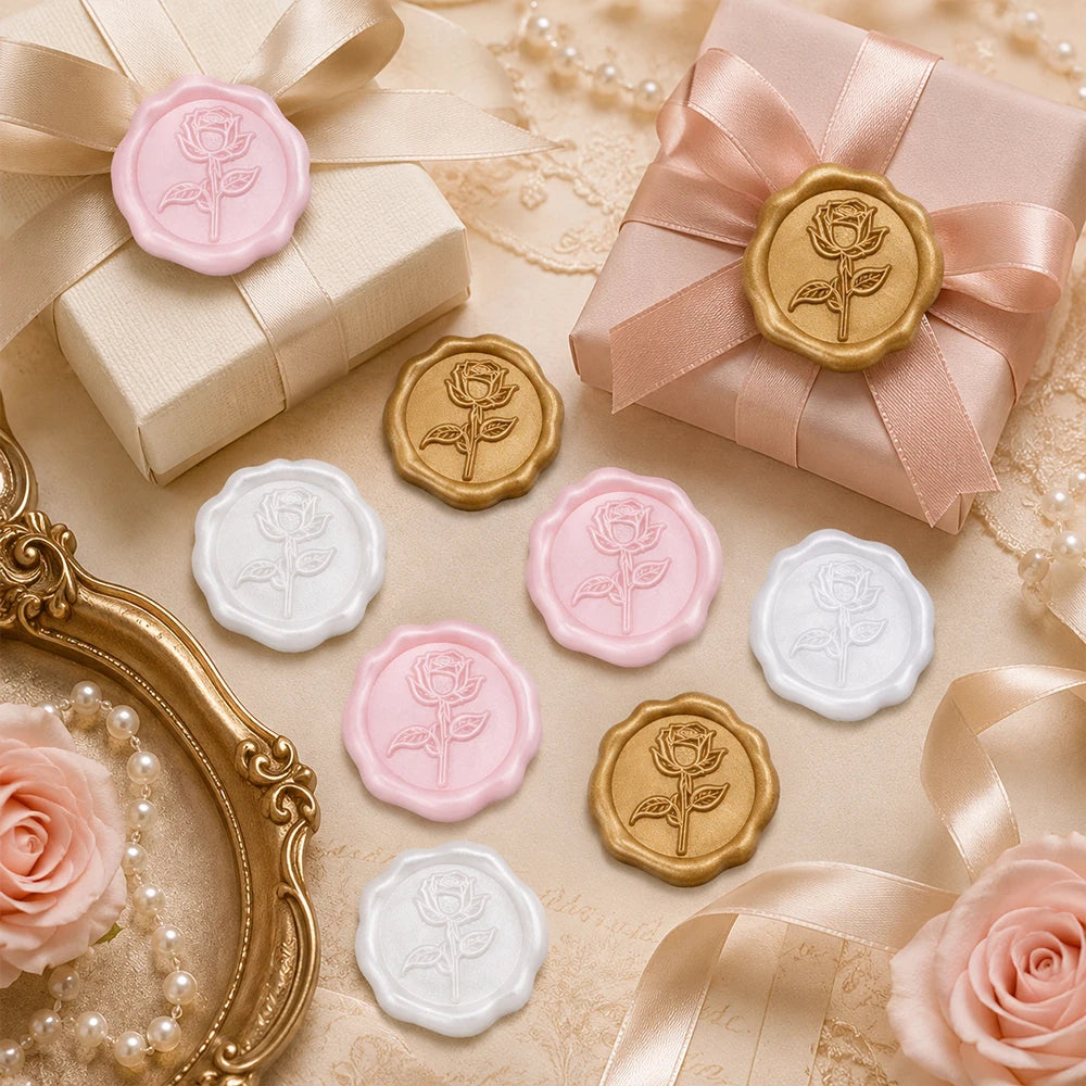 Wax Seal Sticker-3D Vintage Rose Floral Wedding Invitation Envelope Seal Stickers,20Pcs Self- Adhesive Pearl Pink Flower Sticker