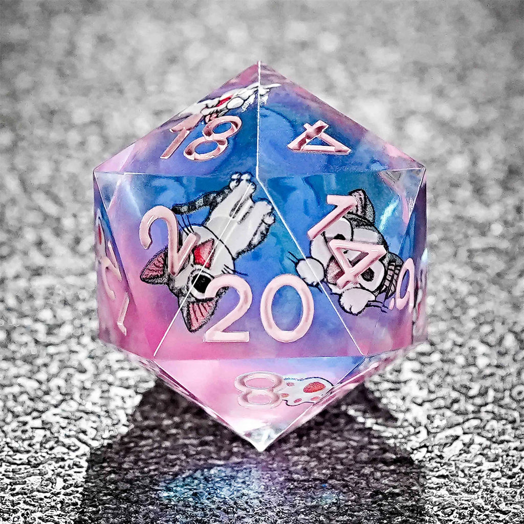 1-7pcs DND Milk White Solid Resin Black Kitten Smile Cat Dice Set Multi-sided Polyhedral Dice for D&D COC Role RPG Table Game