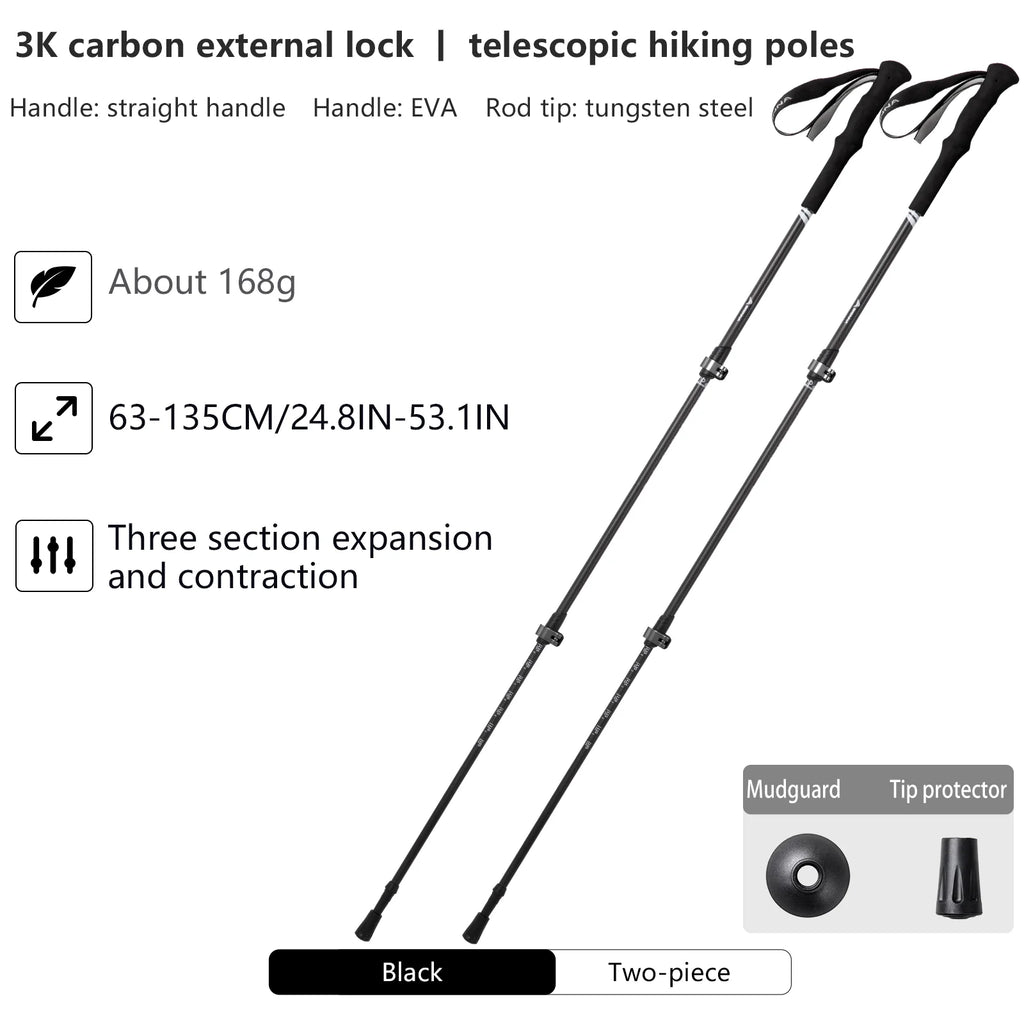 BISINNA 2pcs Trekking Poles Carbon Fiber Walking Sticks Ultra-light Telescopic Outdoor Hiking Climbing Cane