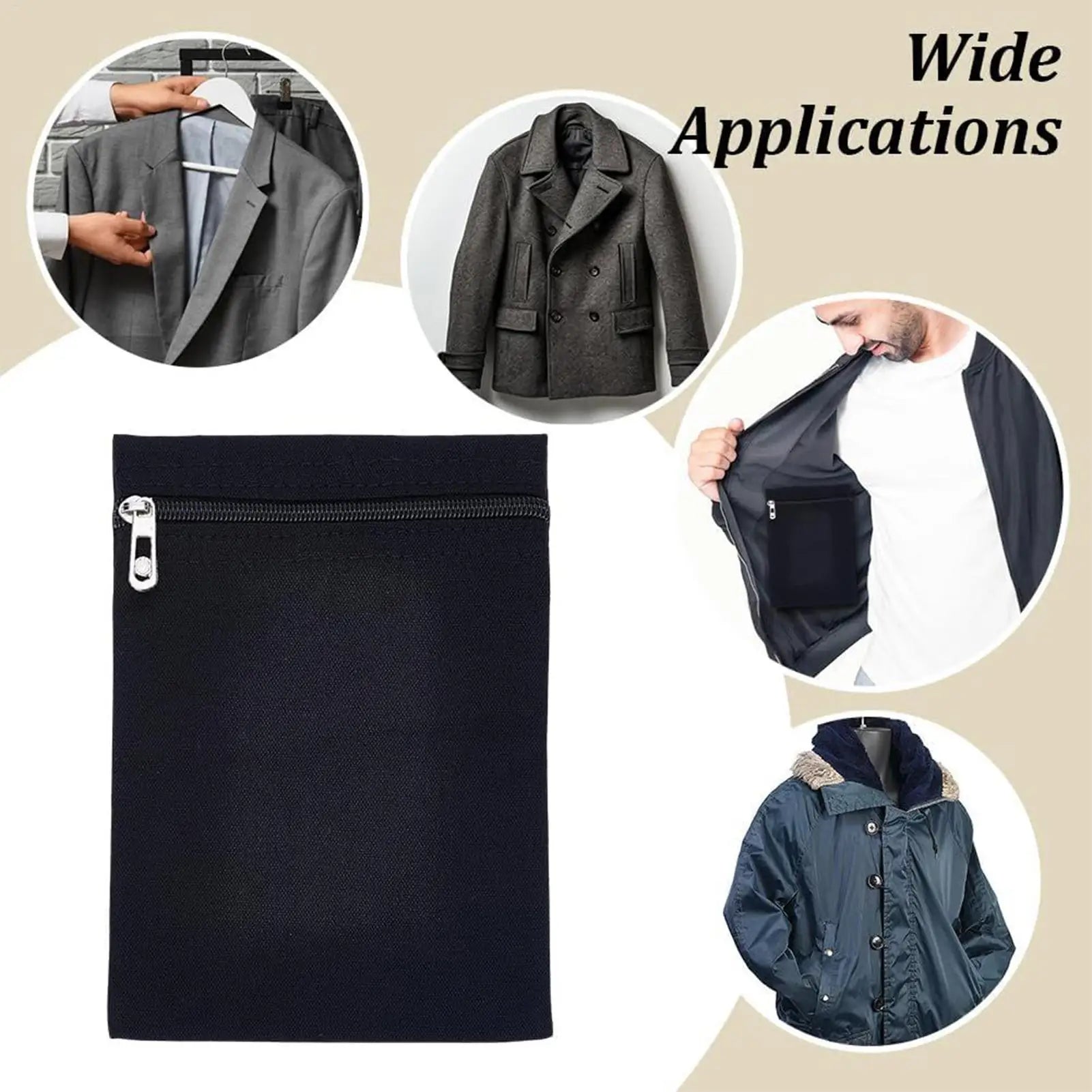 Anti-Theft Clothing Pocket Sew-In Security Zipper Pouch For Jacket Coat Hoodie, Hiddens Pocket For Travel Detachable Side Pocket
