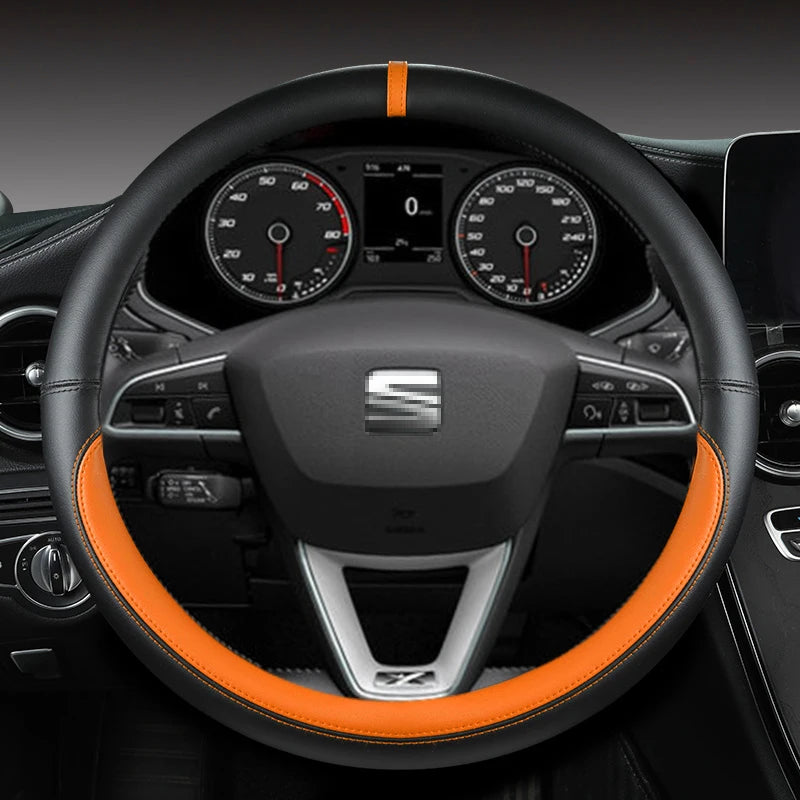 Microfiber Leather Car Steering Wheel Cover Non-Slip 38cm For Seat Tarraco Arona Ateca Ibiza Toledo Mii Leon Arosa Exeo ST FR