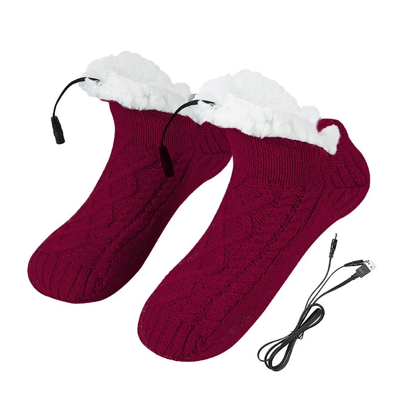 ※ Electric Heated Fleece Socks Slippers For Men Women, Winter USB Heating Pad Knitted Socks Foot Heater