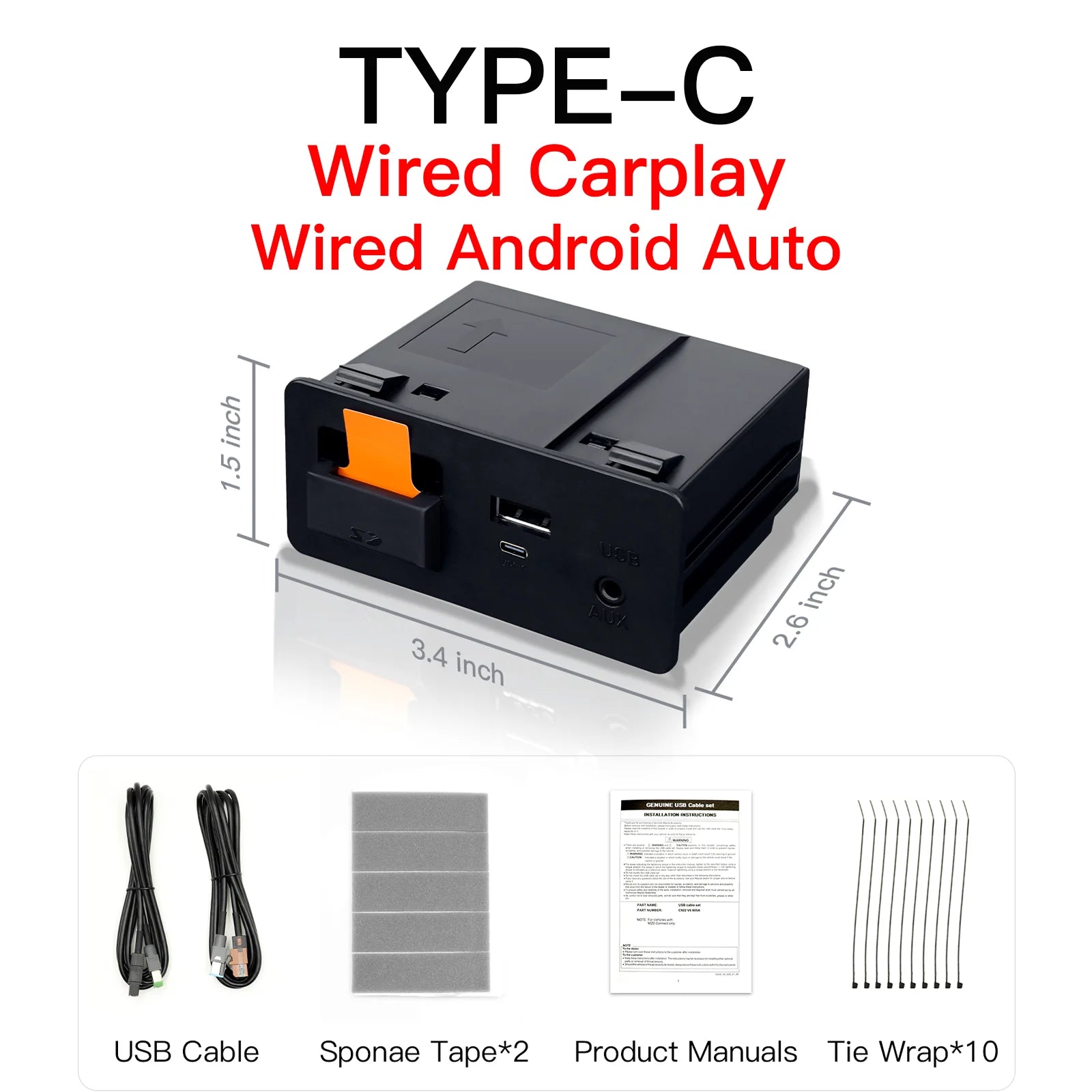 Type-C Wired Wireless CarPlay Android Auto USB Adapter for Mazda 2 3 6 CX3 CX5 CX8 CX9 MX5 Demio Miata TK78669U0C Retrofit  Kit