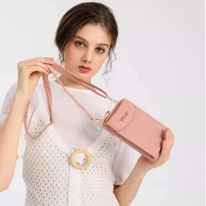 2025 New Style Long Neck Women's Handbag Large Capacity Crossbody Wallet Mobile Phone Purse Zipper Solid Color Stylish Bag