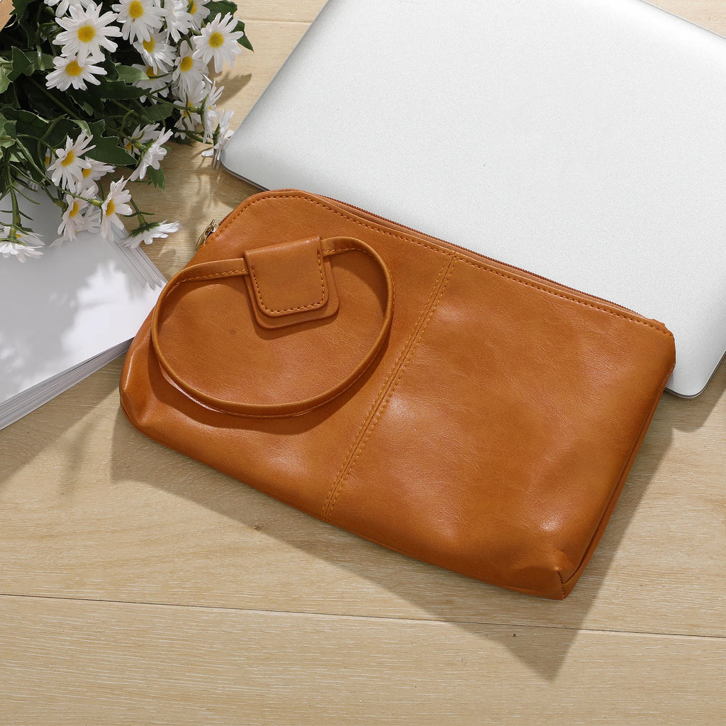 Wristlet Clutch Purses For Women Vegan Leather Premium Evening Bag With Round Handle Large Zipper Bracelet Fashion Luxury Wallet