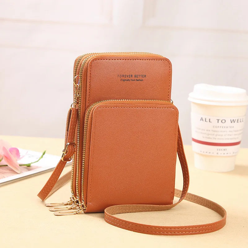 2024 New Large Capacity Multi functional Solid Color Fashion Simple Single Shoulder Small Bag Touch Screen Crossover Mobile Phon