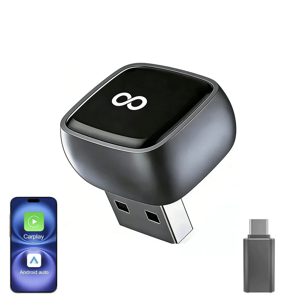 2-in-1 Wireless CarPlay Adapter 2026 Support Apple CarPlay & Android Auto, Mini Bluetooth USB A & USB C Dongle Convert Wired to